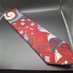 Vintage Italianissimo  Abstract Geometric Tie Red Blue White Polyester